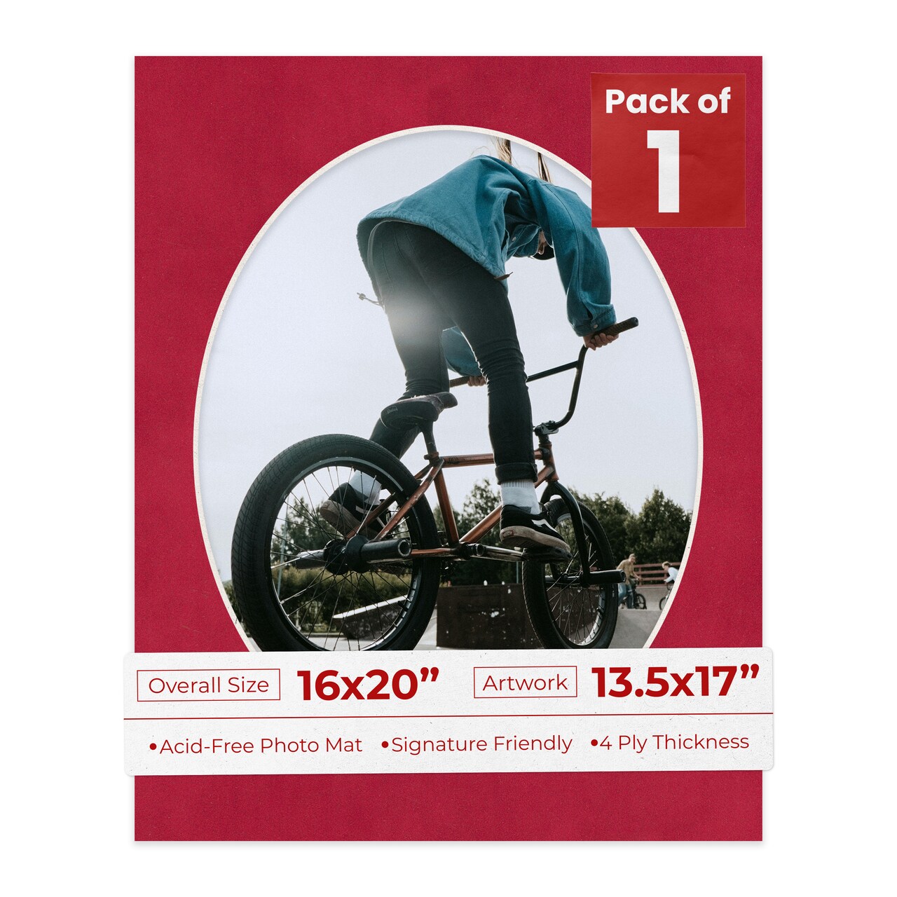 Red Suede Mat Board for 16x20 Frames - Oval Opening for 13.5x17 Photos